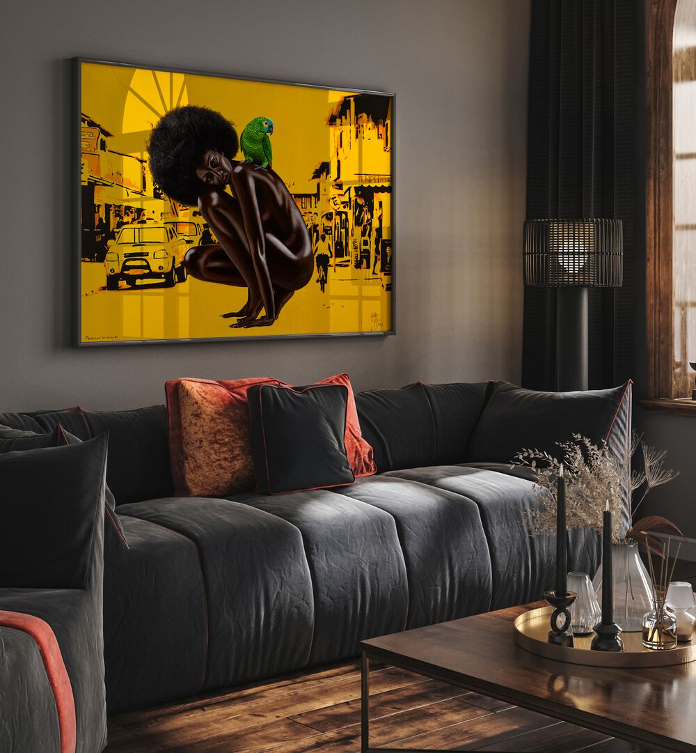 Princesa Do Invasao By Christian Beijer African Artwork Placed on a wall In A Living Room 
