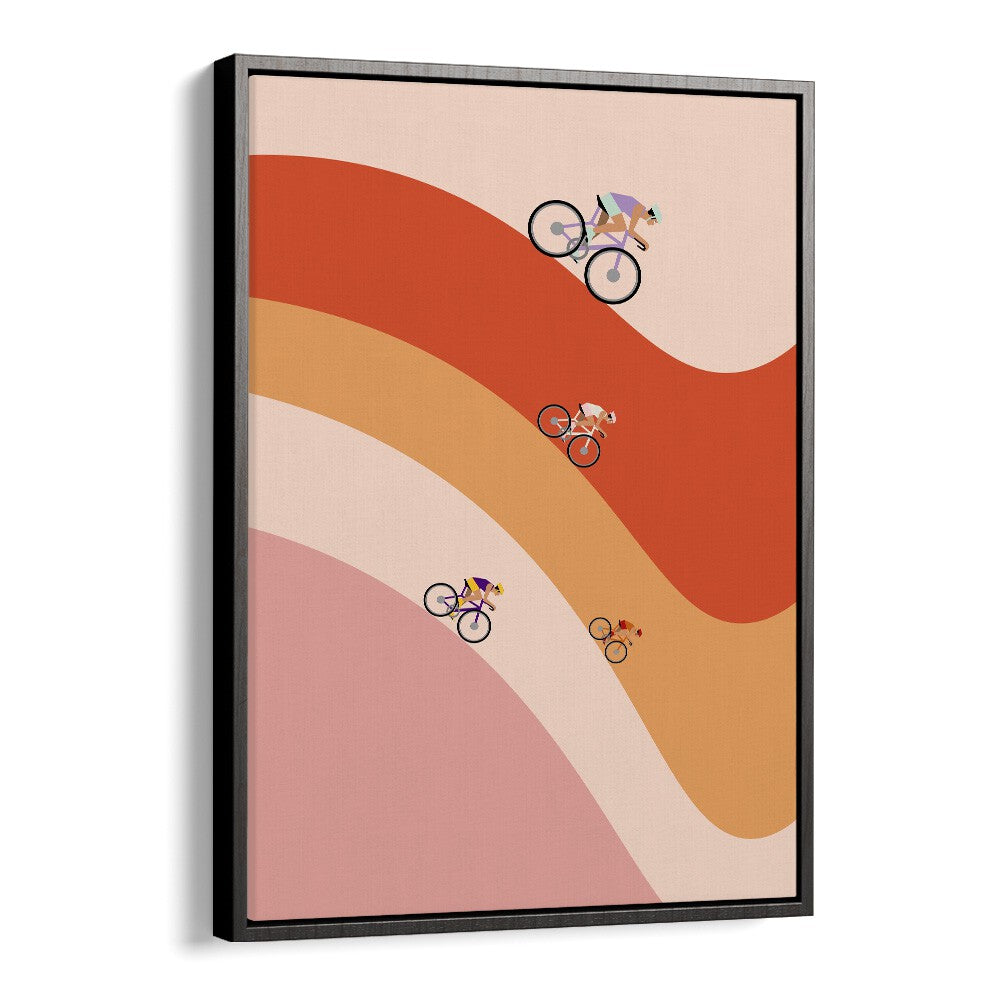 Professional cycling orange Sports Art Artwork in Black Floater Frame