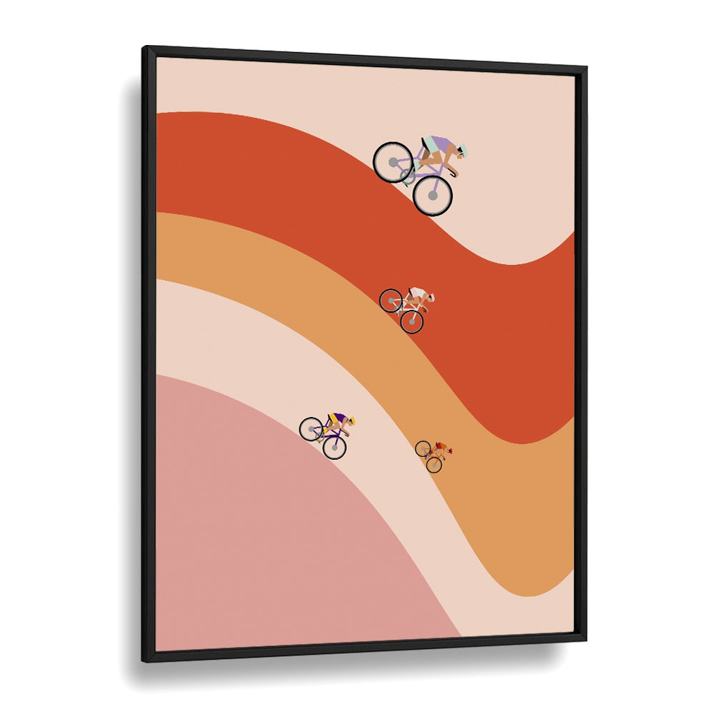 Professional cycling orange Sports Art Artwork in Black Plain Frame