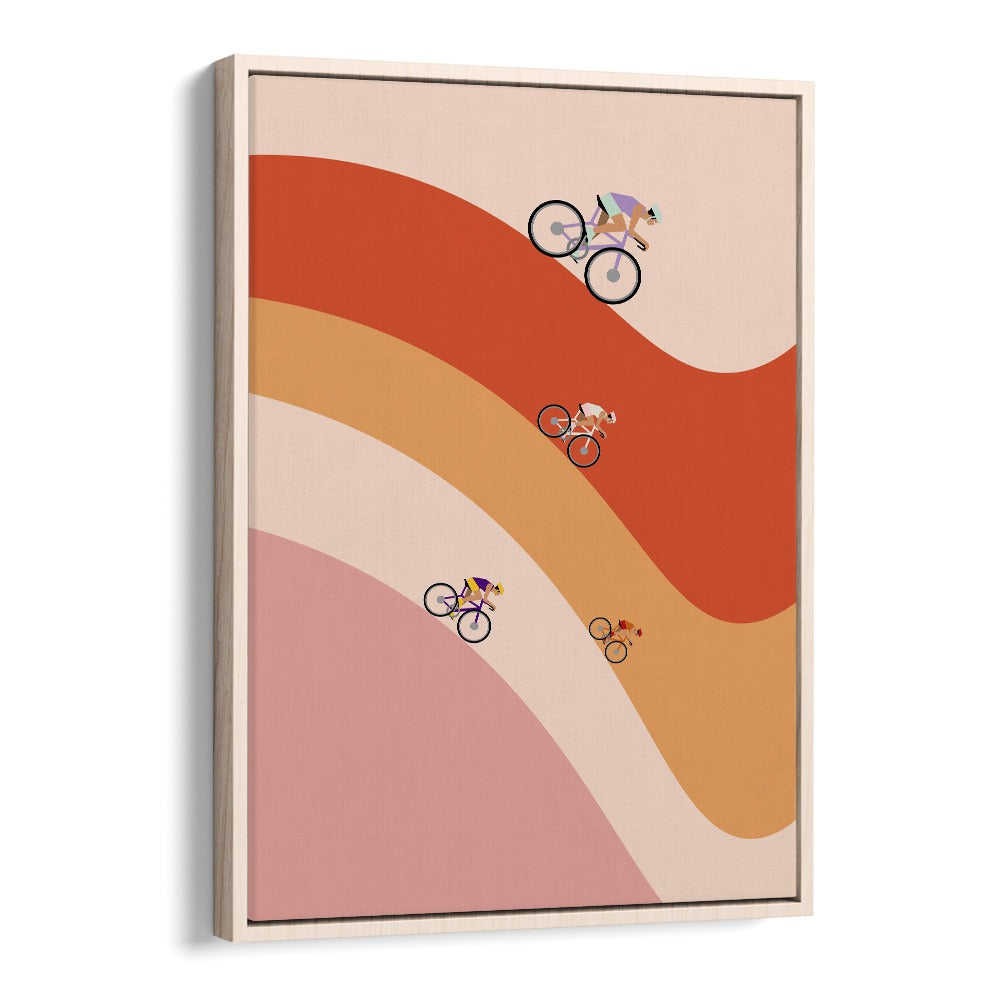 Professional cycling orange Sports Art Artwork in Oak Wood Floater Frame