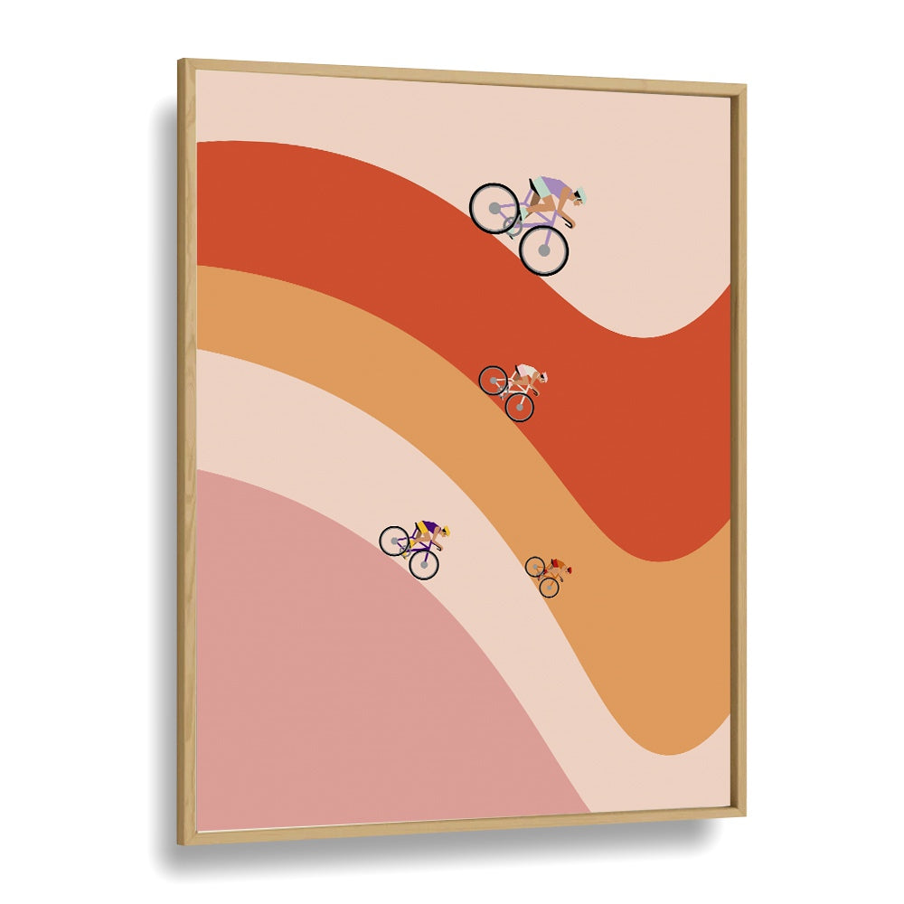 Professional cycling orange Sports Art Artwork in Oak Wood Plain Frame