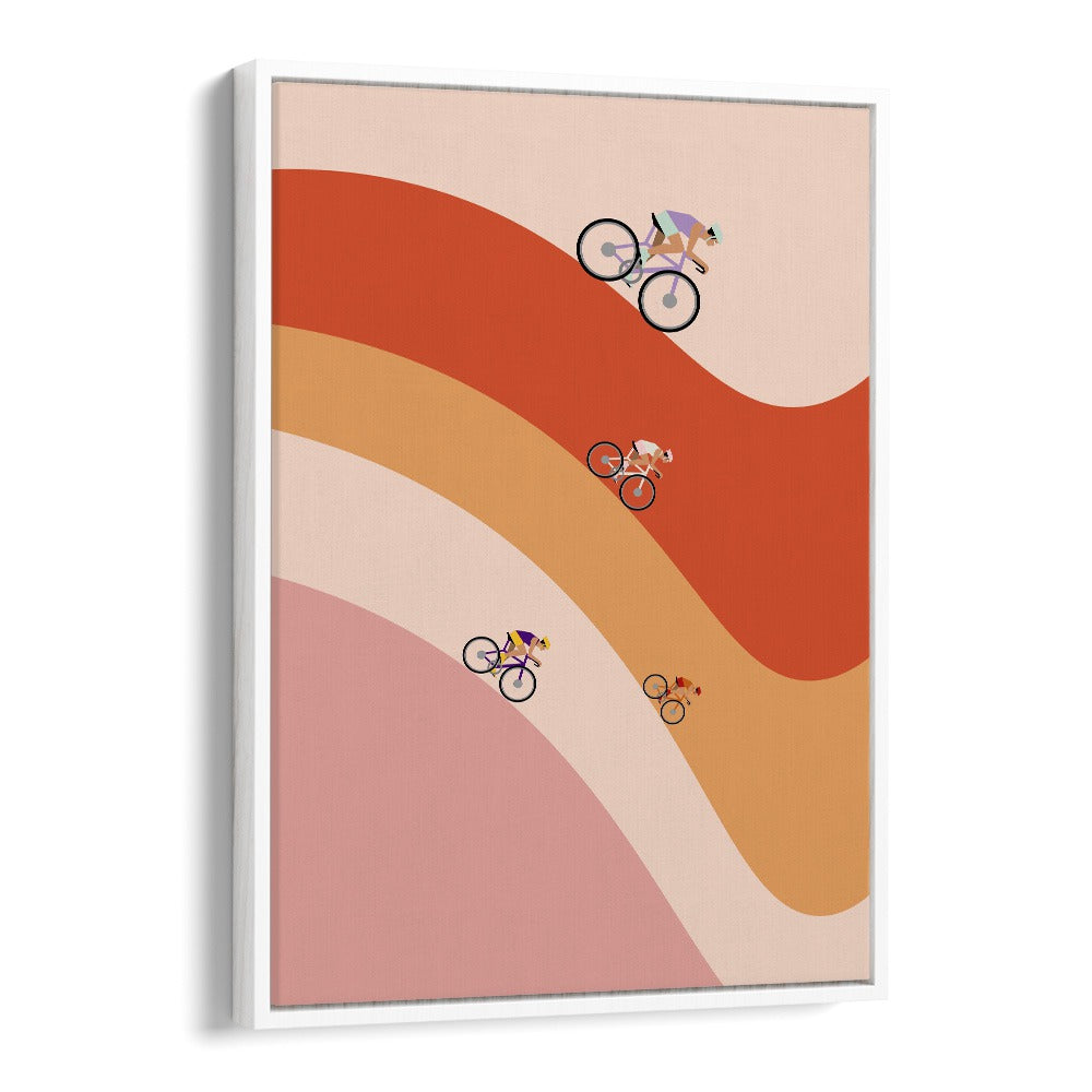 Professional cycling orange Sports Art Artwork in White Floater Frame