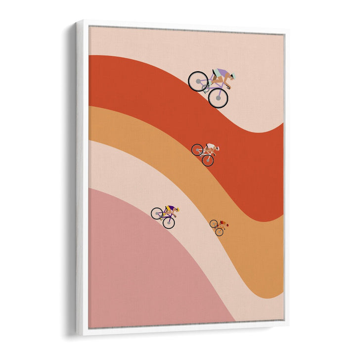 Professional cycling orange Sports Art Artwork in White Floater Frame