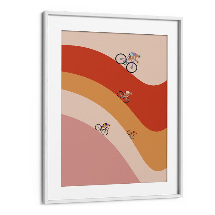 Professional cycling orange Sports Art Artwork in White Frame With Mount