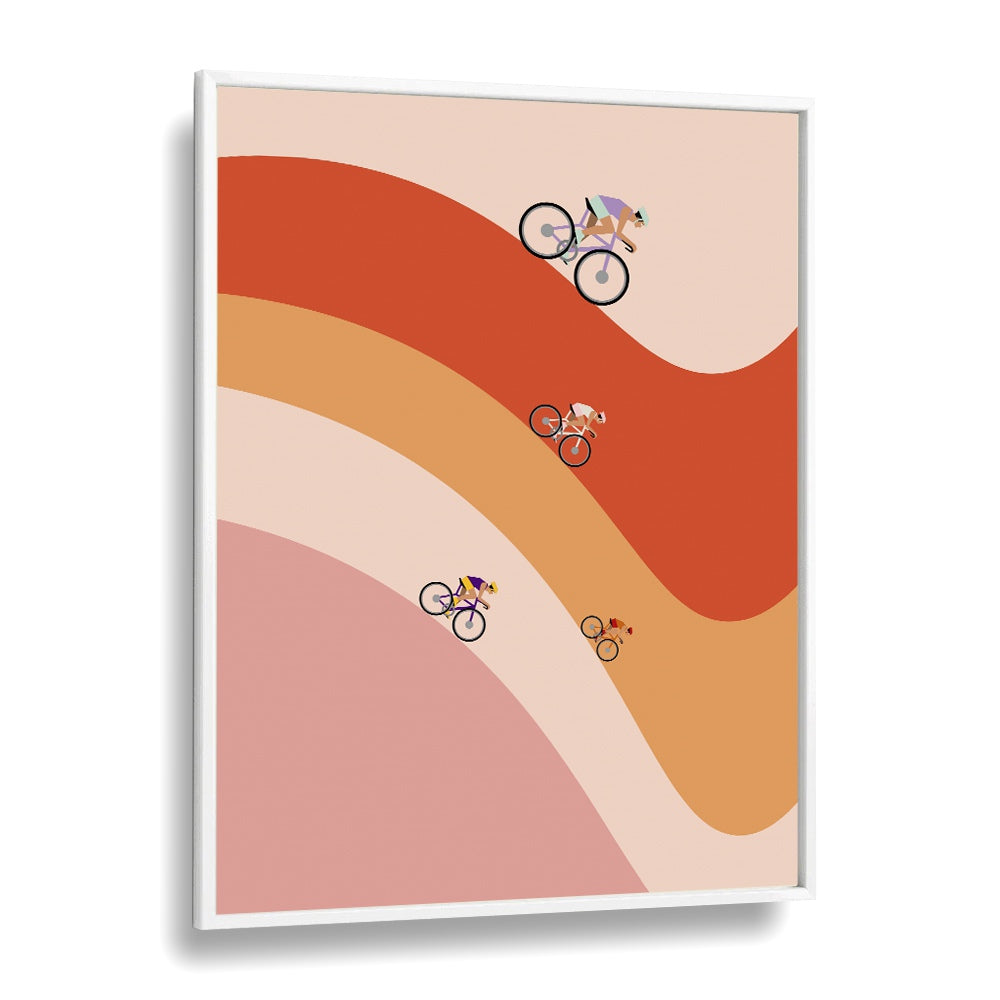 Professional cycling orange Sports Art Artwork in White Plain Frame