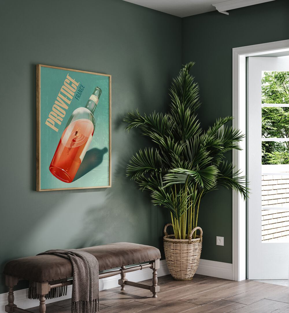 Stylish PROVENCE, BAR art decorates a green wall, adding elegance to any space with a touch of sophistication.