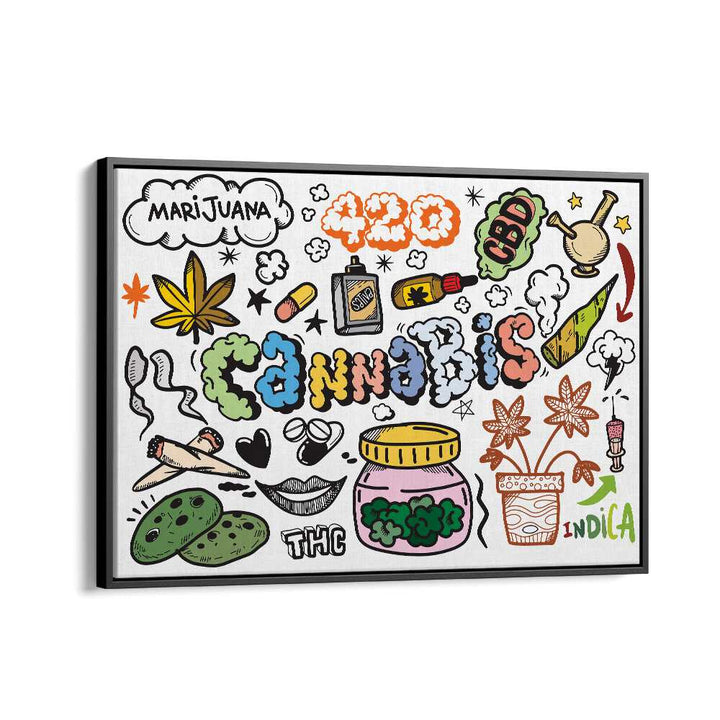 Puff Puff Pass Doodle Art Artwork in Black Floater Frame