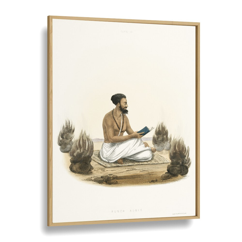 Punch Agnee Indian art painting Artwork in Oak Wood Plain Frame