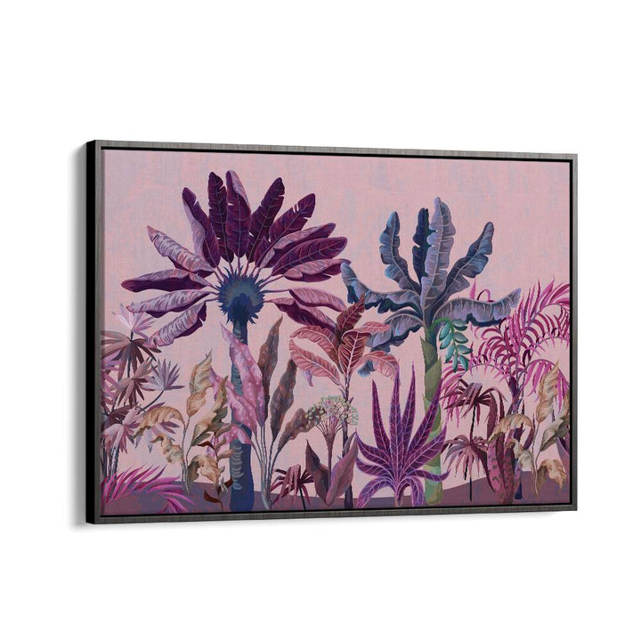 Purple Jungle Botanical Art Print Artwork in Black Floater Frame