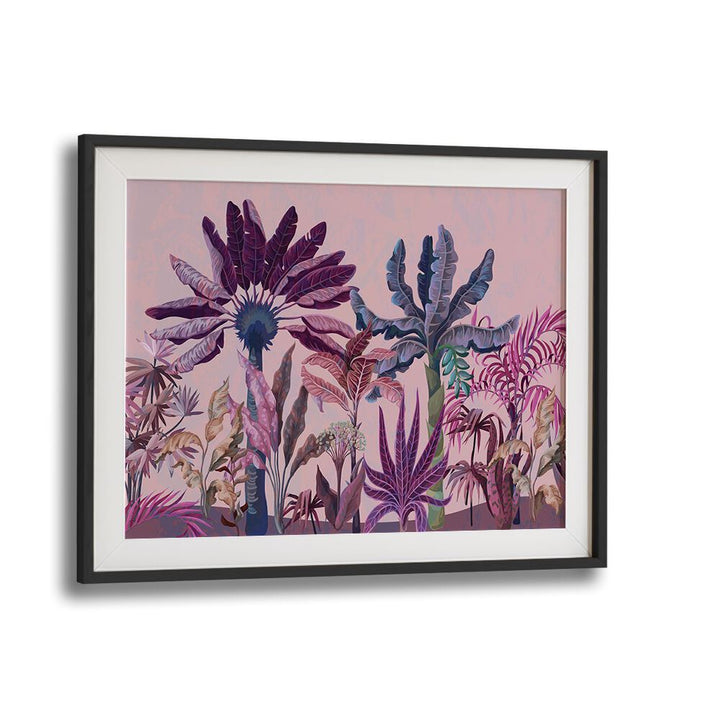 Purple Jungle Botanical Art Print Artwork in Black Frame With Mount