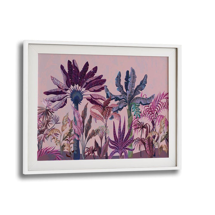 Purple Jungle Botanical Art Print Artwork in White Frame With Mount