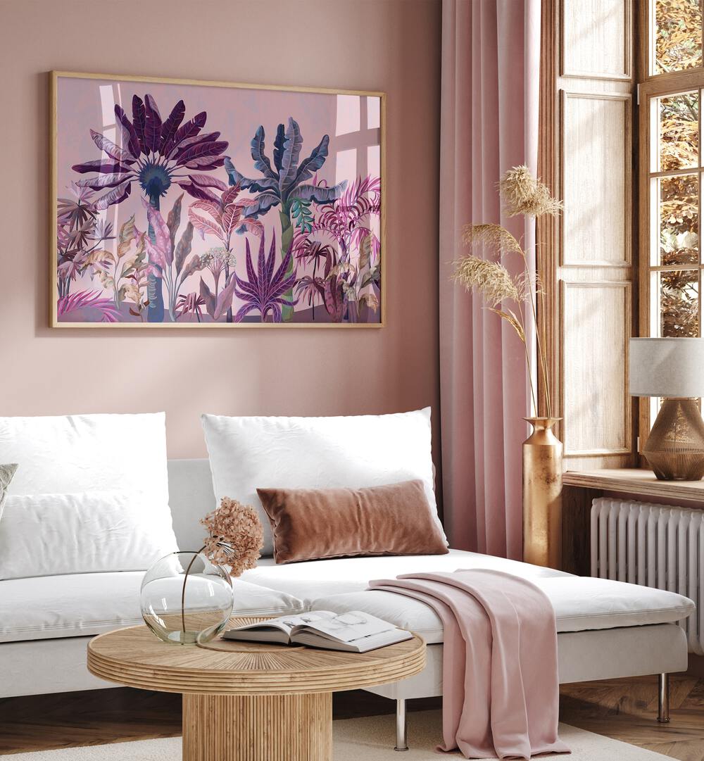 Purple Jungle  Botanical art painting Artwork Placed on a wall