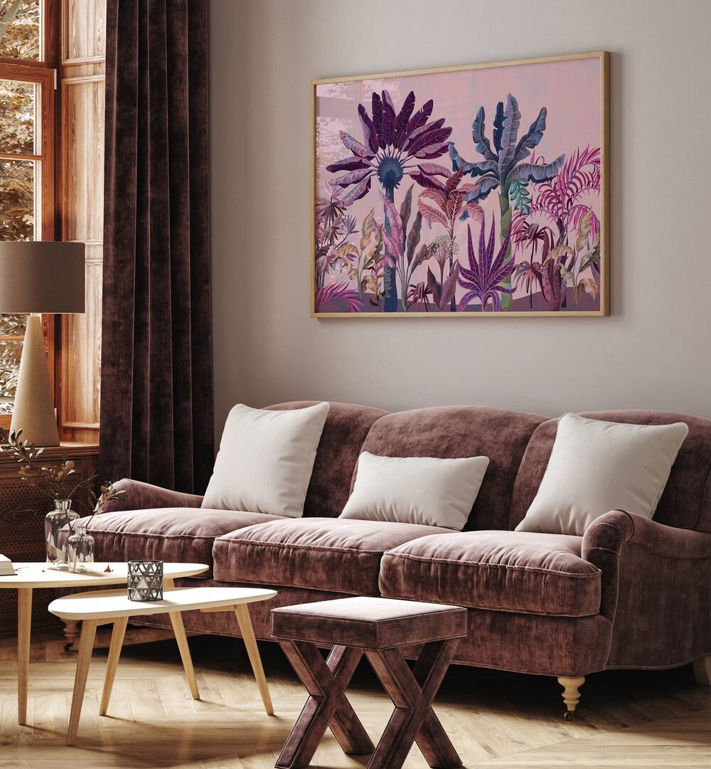 Purple Jungle  Botanical art painting Artwork Placed on a wall