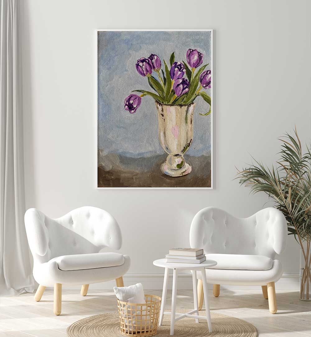 PURPLE TULIPS IN VASE
