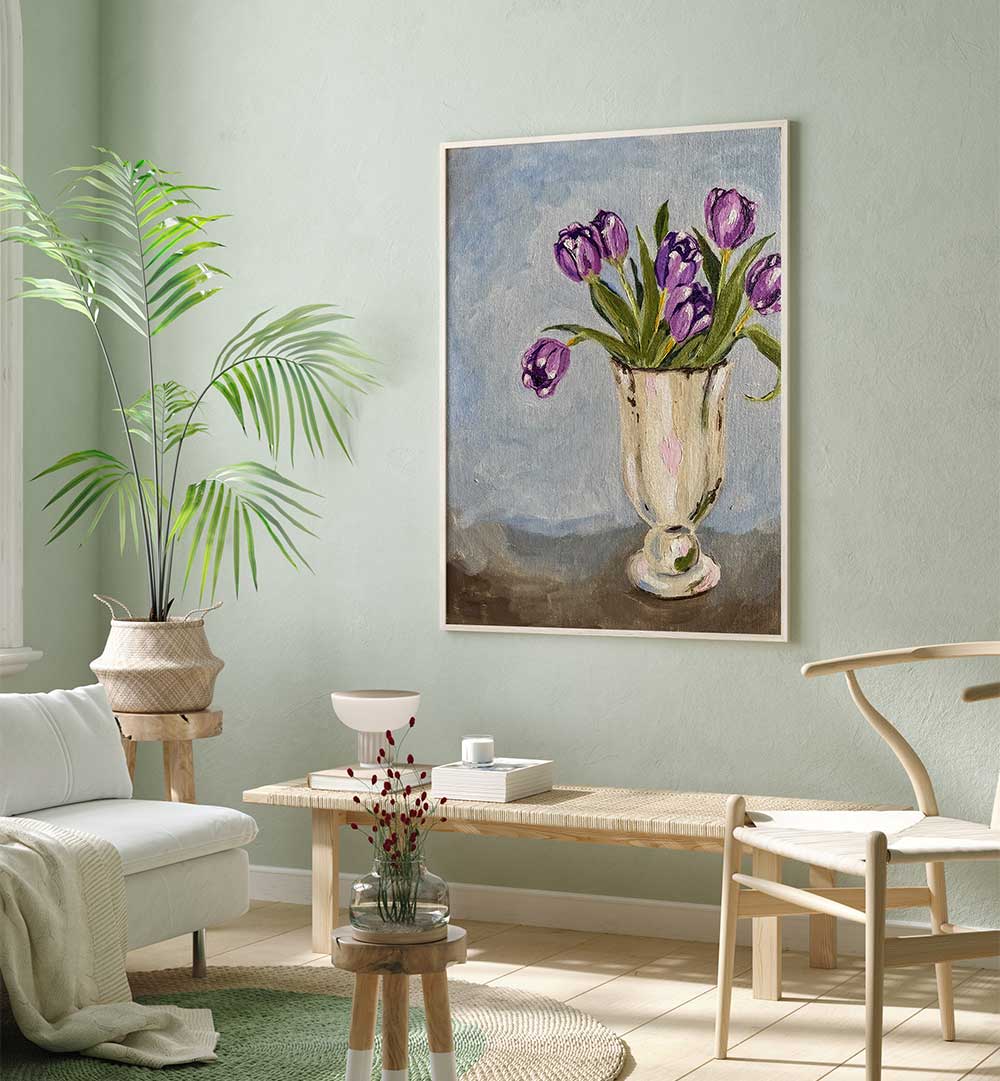 PURPLE TULIPS IN VASE