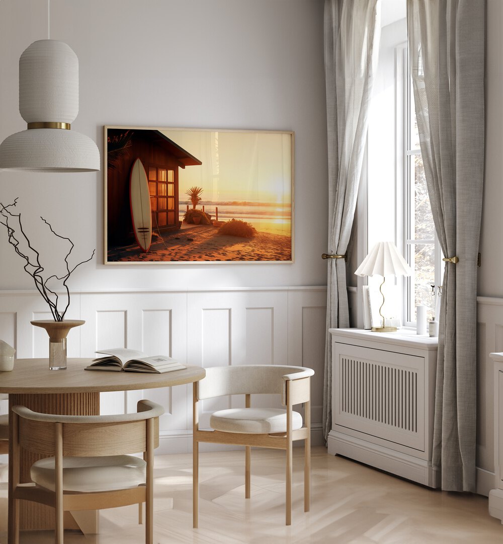 Warm tones of the PACIFIC SUNSET, BEACH PAINTINGS create a serene vibe for your home, perfect for relaxation.
