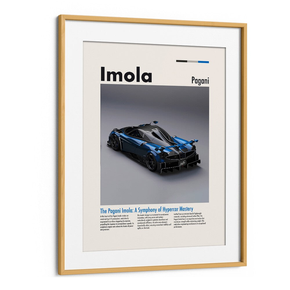 Pagani Imola Car Posters Automotive Wall Art Prints in Oak Wood Frame With Mount