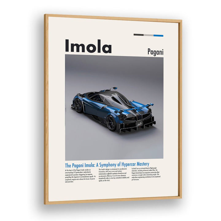 Pagani Imola Car Posters Automotive Wall Art Prints in Oak Wood Plain Frame