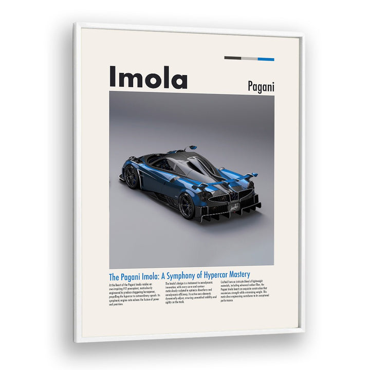 Pagani Imola Car Posters Automotive Wall Art Prints in White Plain Frame