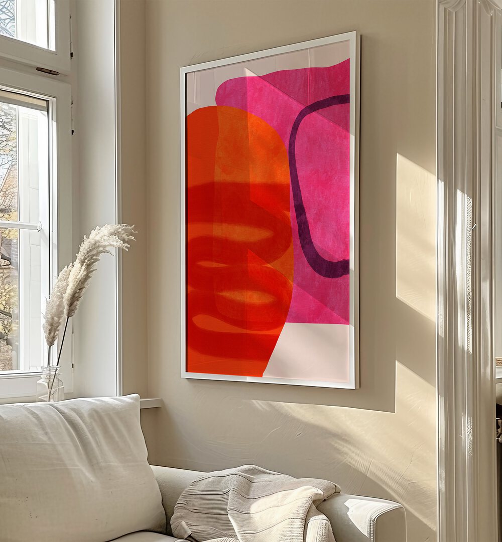 Painted Lines IV By Ana Rut Bre Abstract Art Abstract Paintings in White Plain Frame placed on a Cream Colored Wall near a Sofa in the Living Room