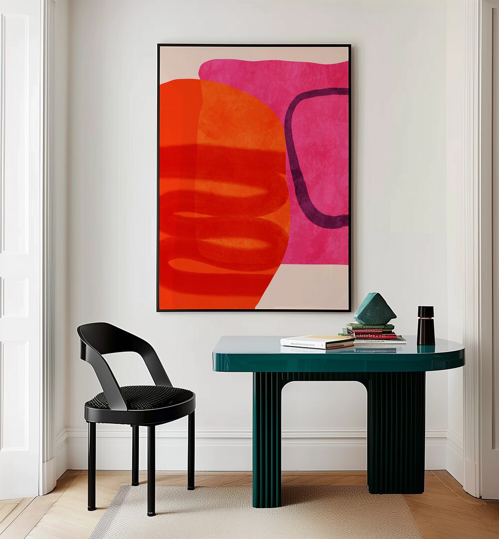 Painted Lines IV By Ana Rut Bre Abstract Art Abstract Paintings in Black Plain Frame placed on a White Colored Wall near a Workspace in the Drawing Room