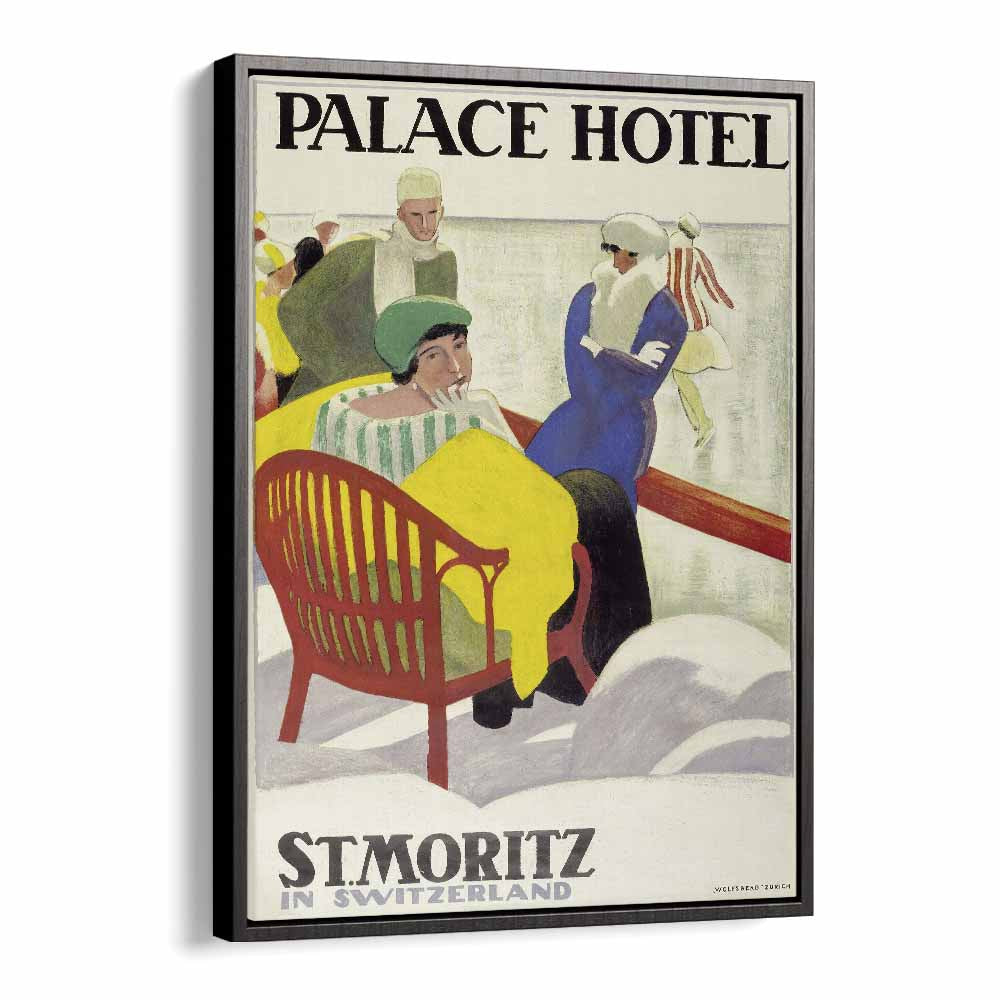 Palace Hotel  Retro Travel Posters in Black Floater Frame