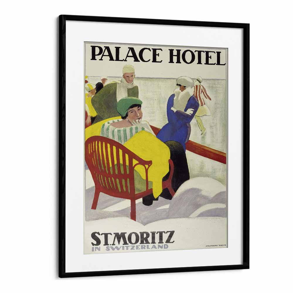 Palace Hotel  Retro Travel Posters in Black Frame With Mount