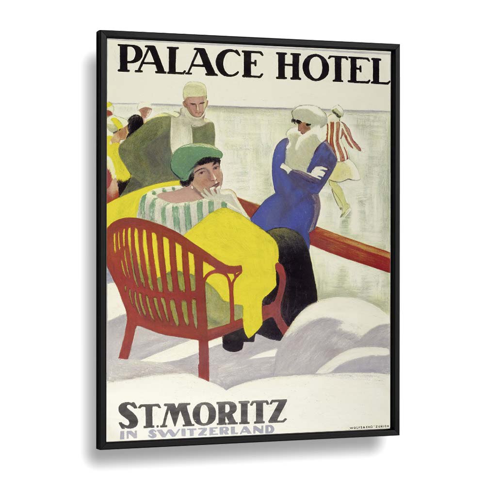 Palace Hotel  Retro Travel Posters in Black Plain Frame