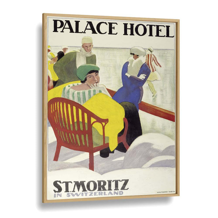 Palace Hotel  Retro Travel Posters in Oak Wood Plain Frame