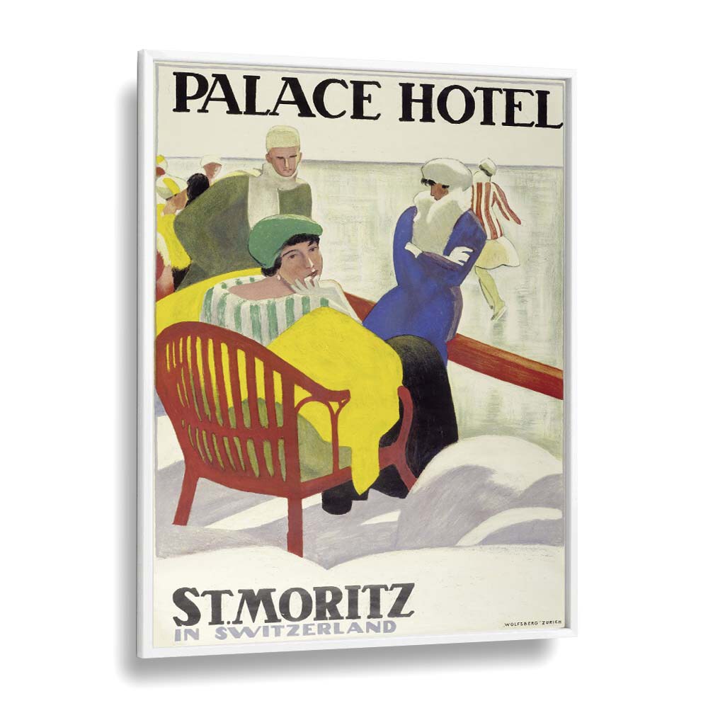 Palace Hotel  Retro Travel Posters in White Plain Frame