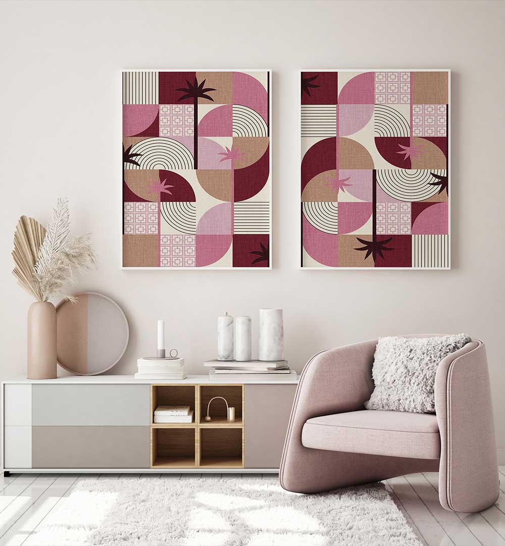 PALM PATTERNS SET , SET OF 2 PAINTINGS