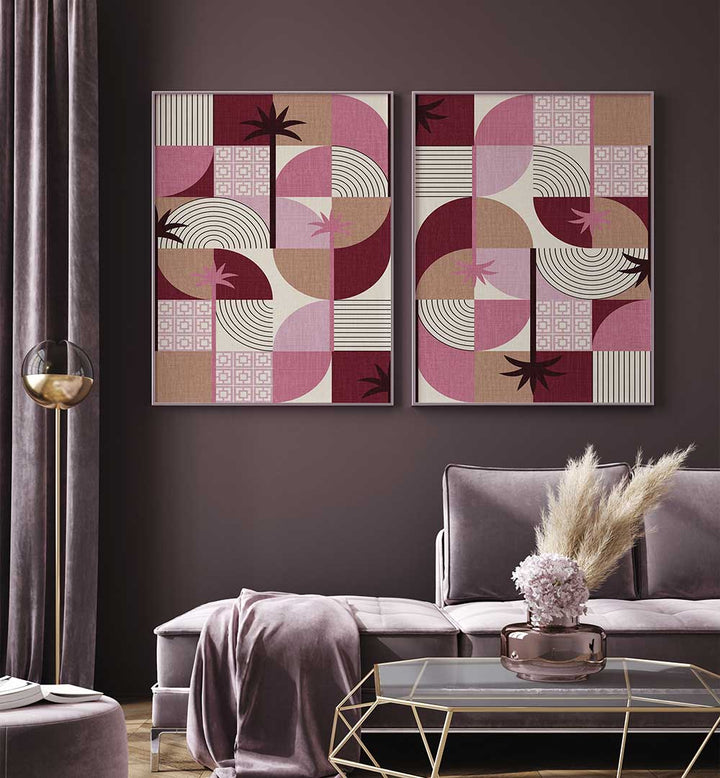 PALM PATTERNS SET , SET OF 2 PAINTINGS