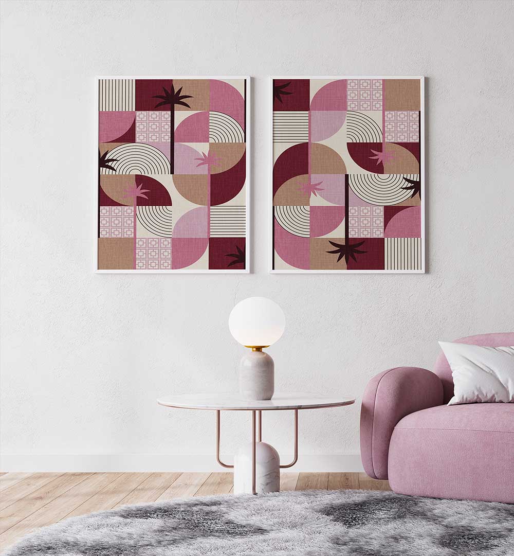 PALM PATTERNS SET , SET OF 2 PAINTINGS