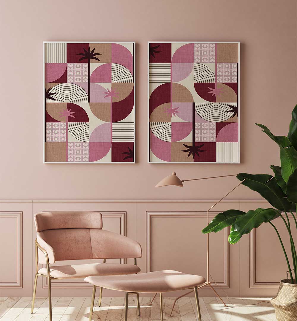 PALM PATTERNS SET , SET OF 2 PAINTINGS