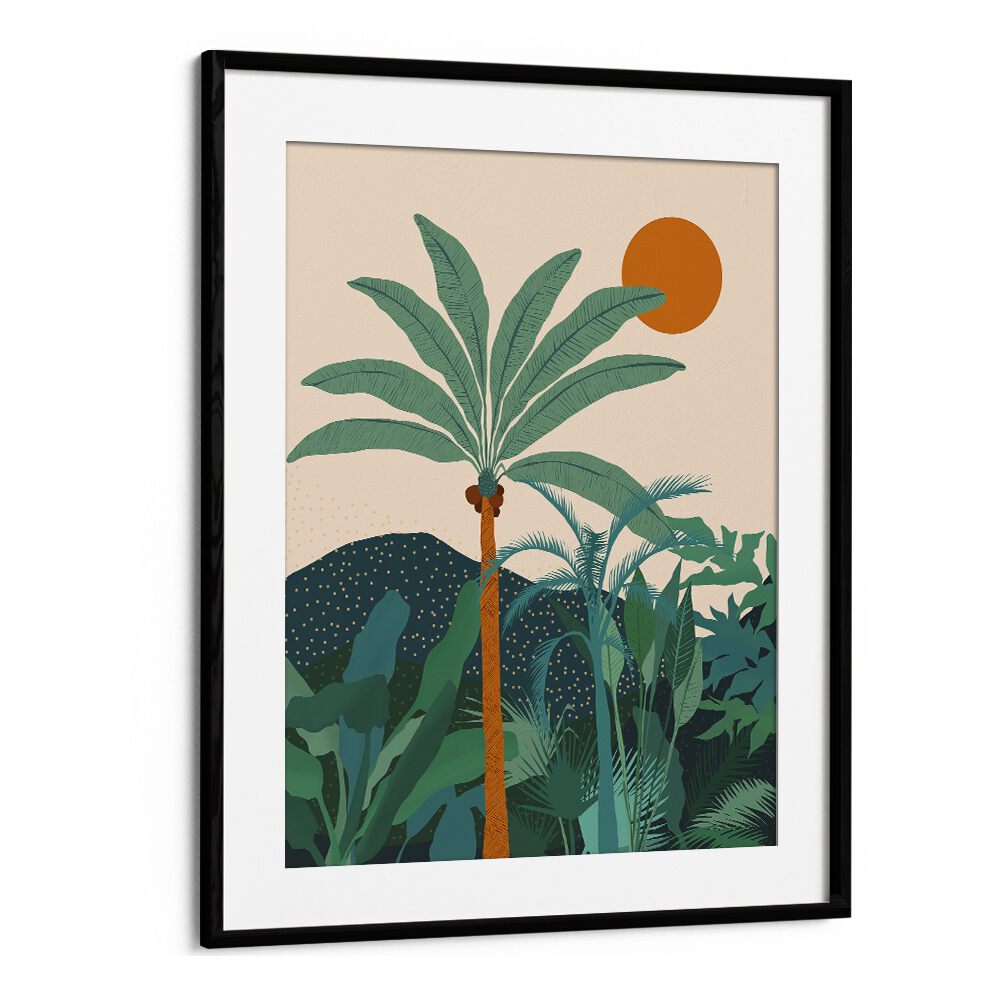 Palm Vibes By Uma Gokhale Botanical Art Prints in Black Frame With Mount