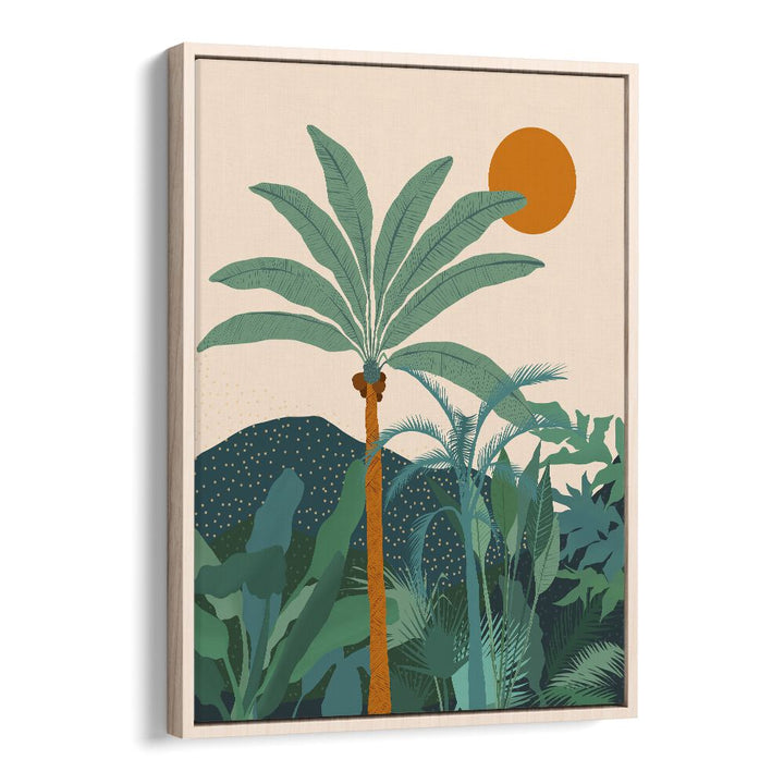 Palm Vibes By Uma Gokhale Botanical Art Prints in Oak Wood Floater Frame