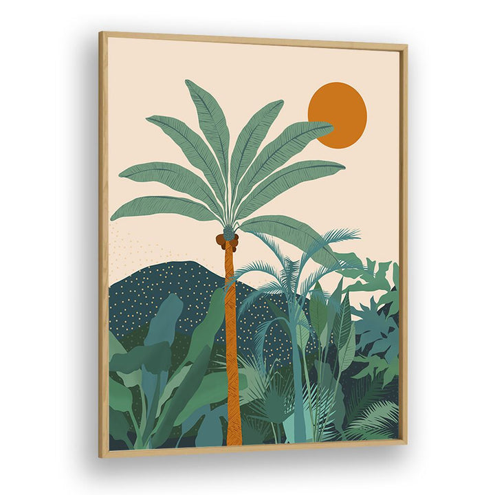 Palm Vibes By Uma Gokhale Botanical Art Prints in Oak Wood Plain Frame