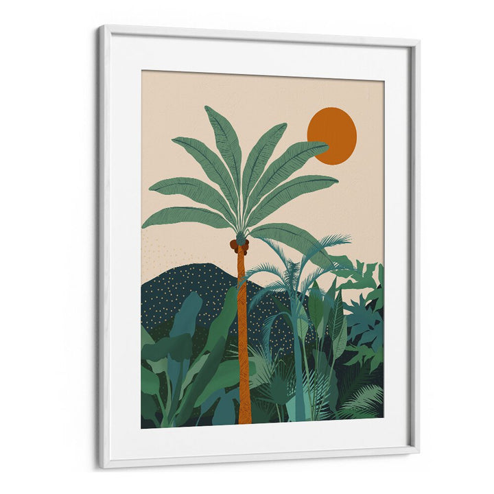 Palm Vibes By Uma Gokhale Botanical Art Prints in White Frame With Mount