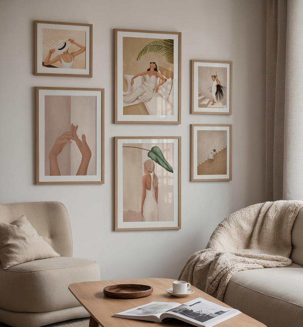 Elevate your decor with the PALM & POISE GALLERY WALL featuring serene botanical prints for a tropical vibe.