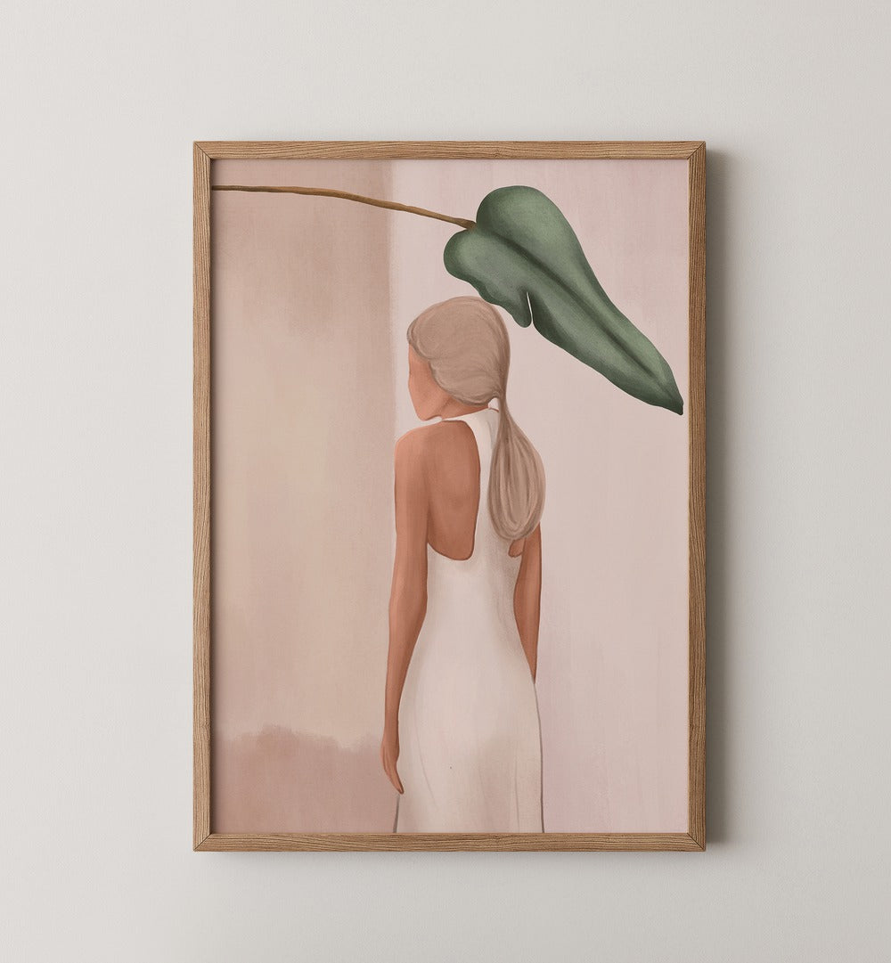 Stylish artwork featuring a woman with a palm leaf, part of the PALM & POISE GALLERY WALL collection.