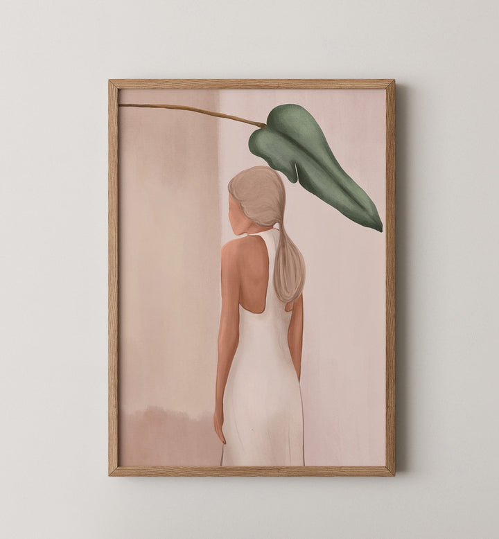 Stylish artwork featuring a woman with a palm leaf, part of the PALM & POISE GALLERY WALL collection.