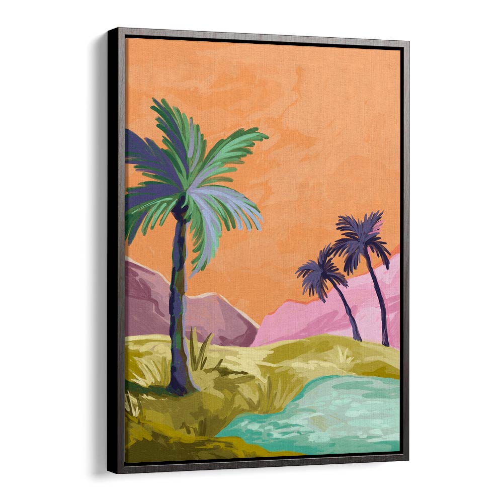 Palmtrees By Goed Blauw Landscape Art Prints in Black Floater Frame