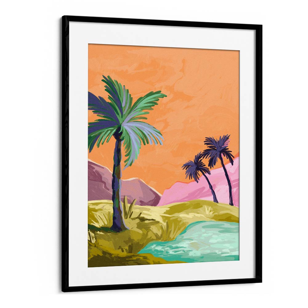 Palmtrees By Goed Blauw Landscape Art Prints in Black Frame With Mount