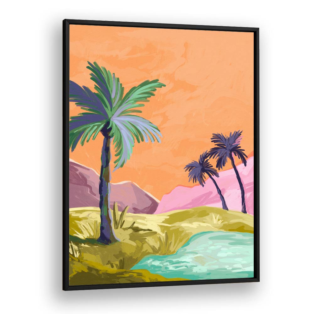 Palmtrees By Goed Blauw Landscape Art Prints in Black Plain Frame