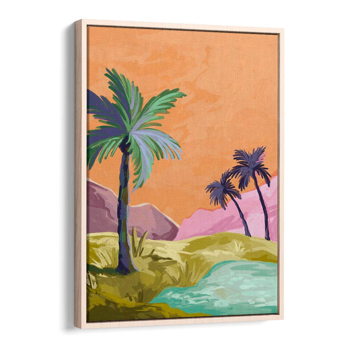 Palmtrees By Goed Blauw Landscape Art Prints in Oak Wood Floater Frame