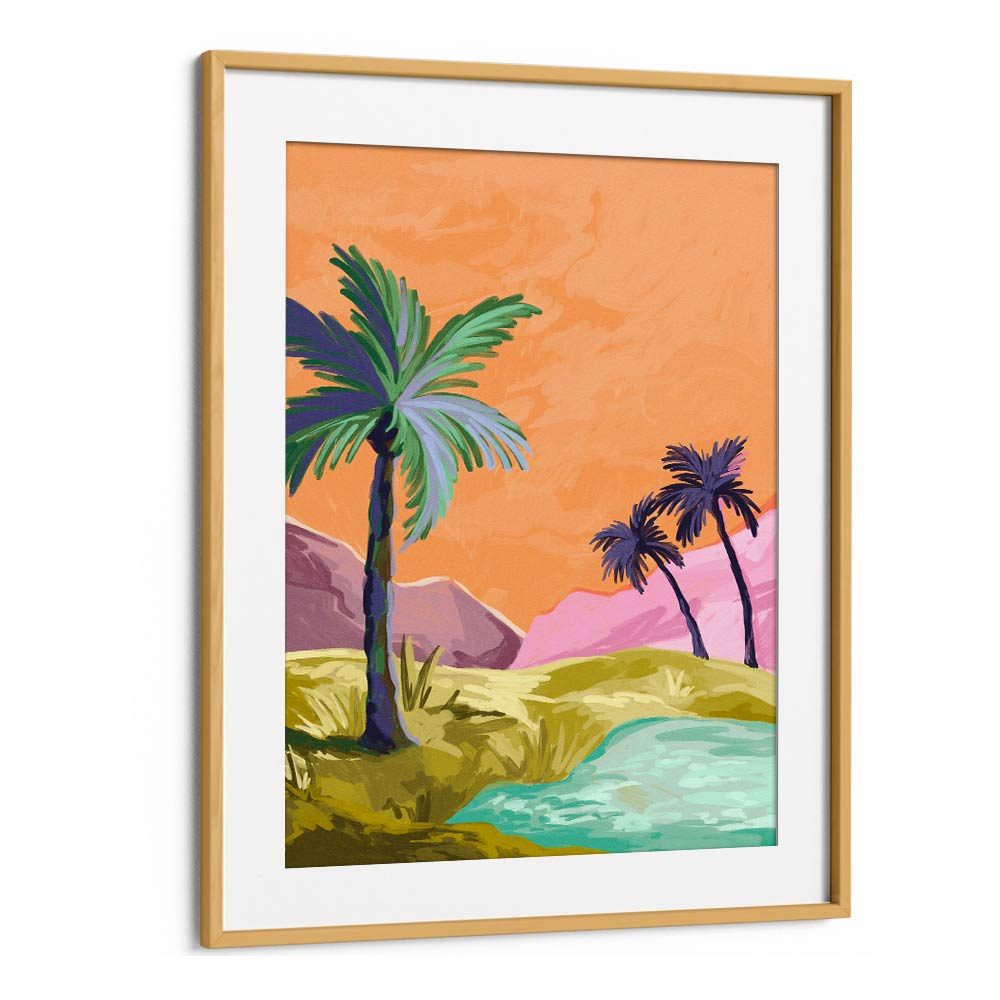 Palmtrees By Goed Blauw Landscape Art Prints in Oak Wood Frame With Mount