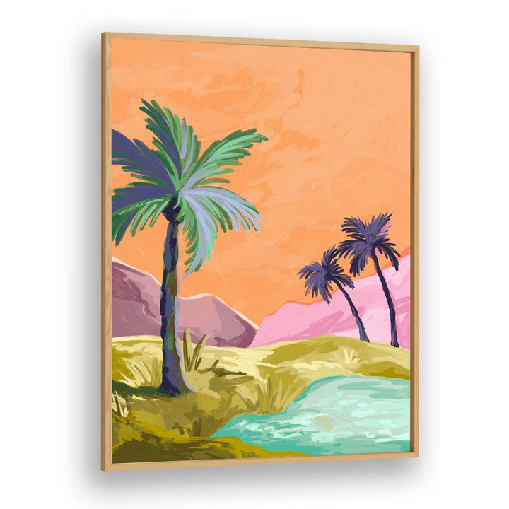 Palmtrees By Goed Blauw Landscape Art Prints in Oak Wood Plain Frame