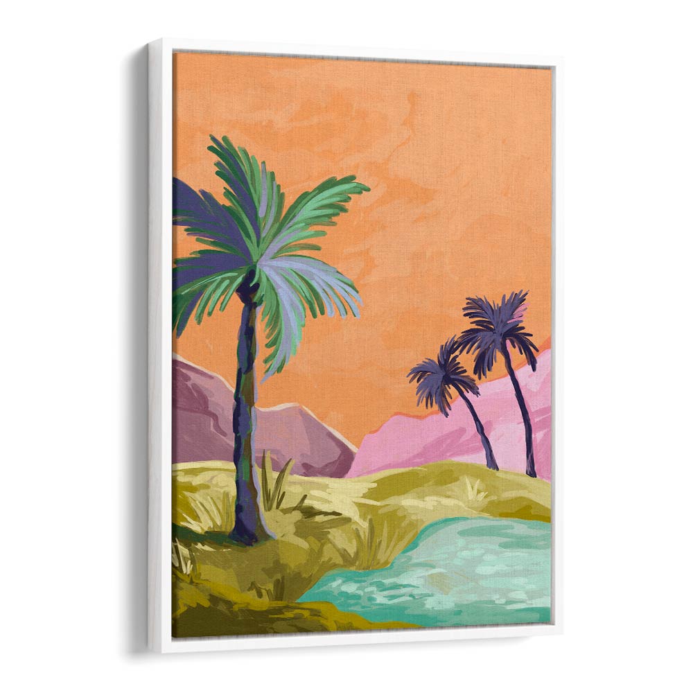 Palmtrees By Goed Blauw Landscape Art Prints in White Floater Frame