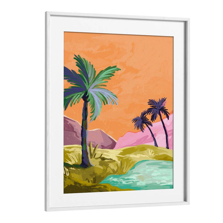 Palmtrees By Goed Blauw Landscape Art Prints in White Frame With Mount