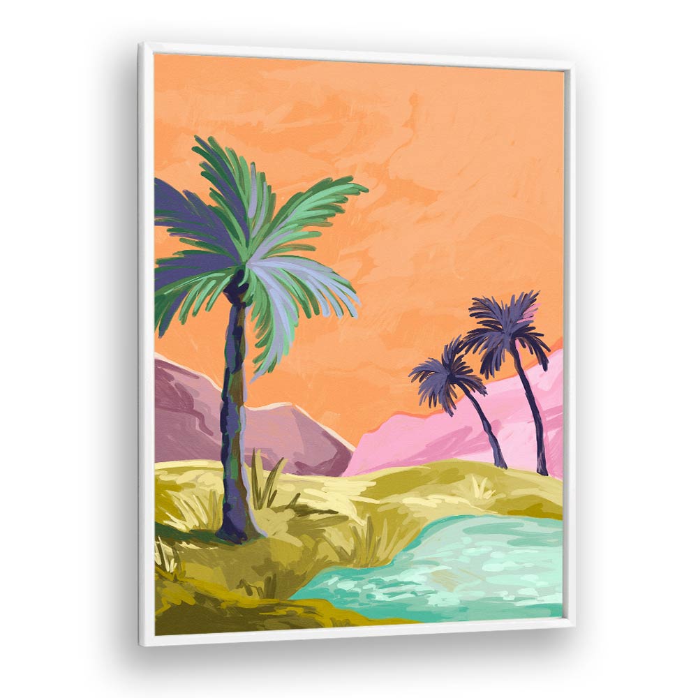 Palmtrees By Goed Blauw Landscape Art Prints in White Plain Frame